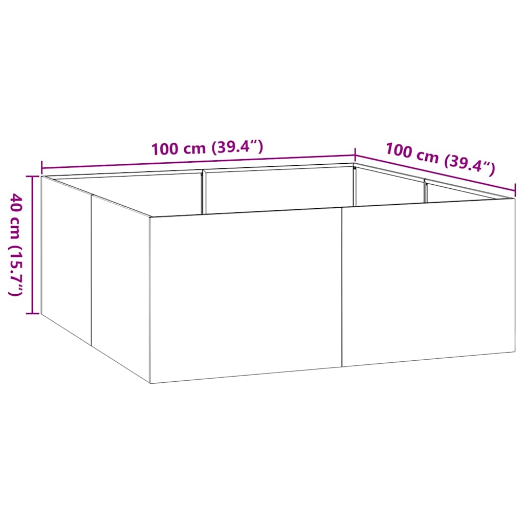 plantekasse 100x100x40 cm stål olivengrøn