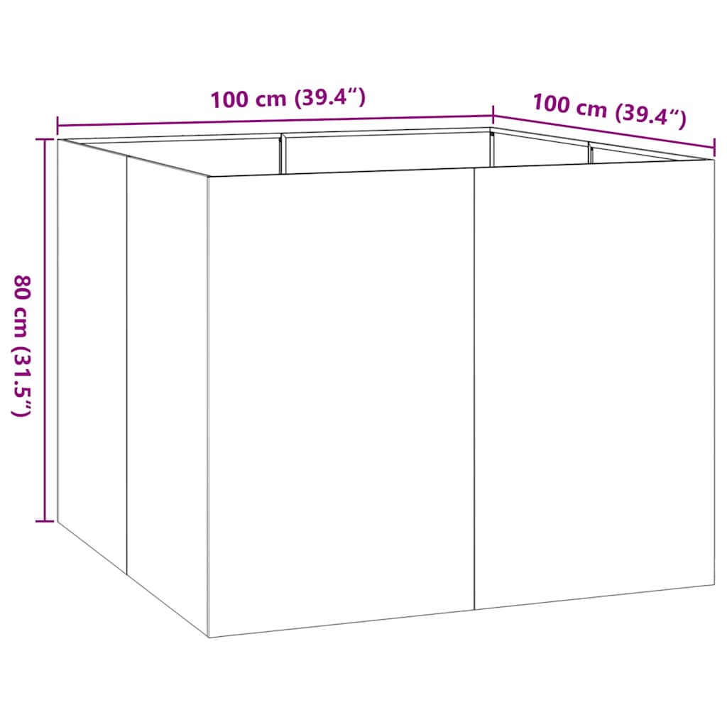 plantekasse 100x100x80 cm stål sort