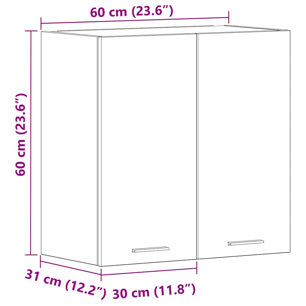 vægskab til køkken 60x31x60 cm konstrueret træ antikt træ