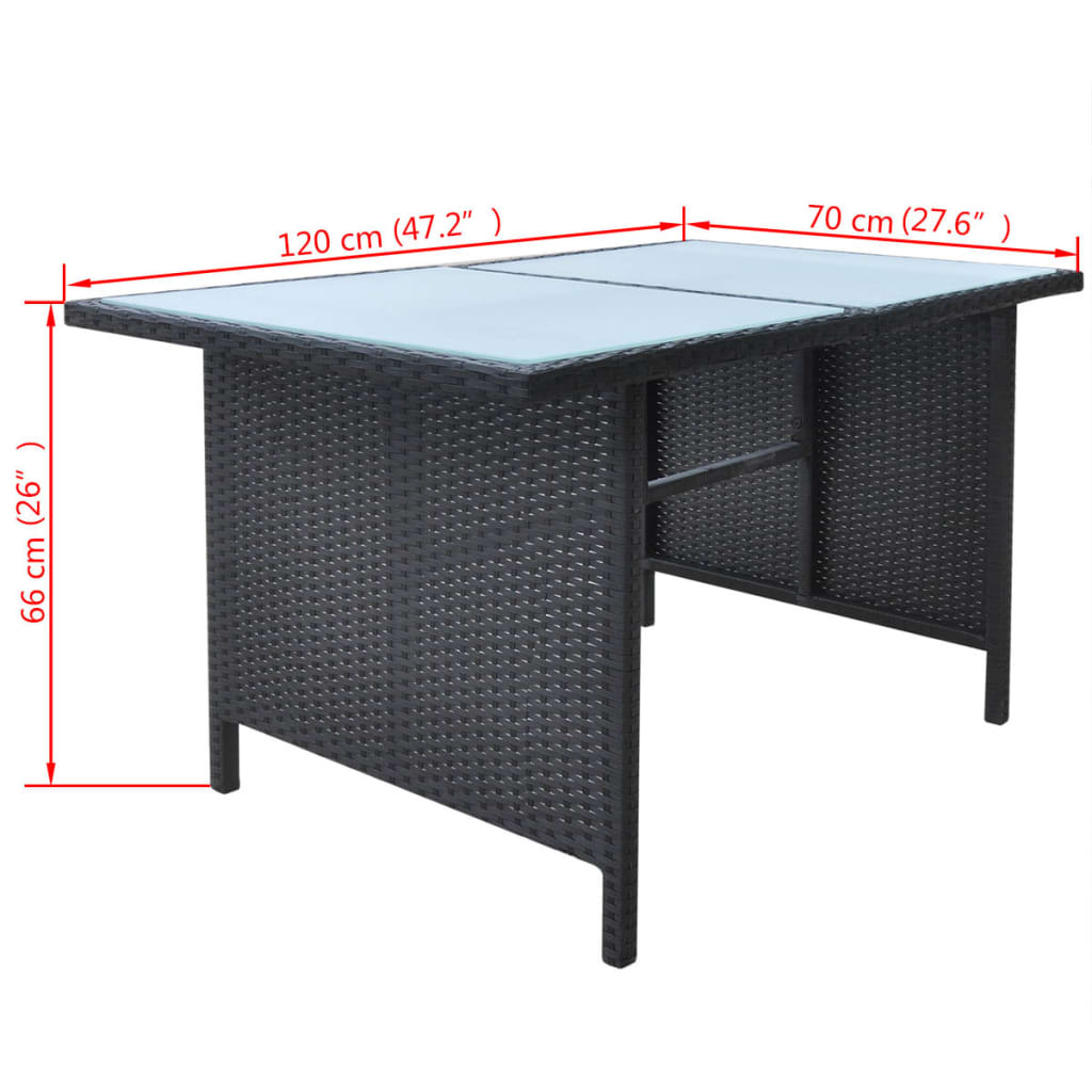 udendørs spisebordssæt 6 dele med hynder polyrattan sort