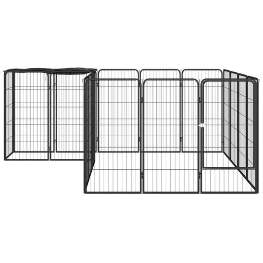 18-panels hundegård 50x100 cm pulverlakeret stål sort